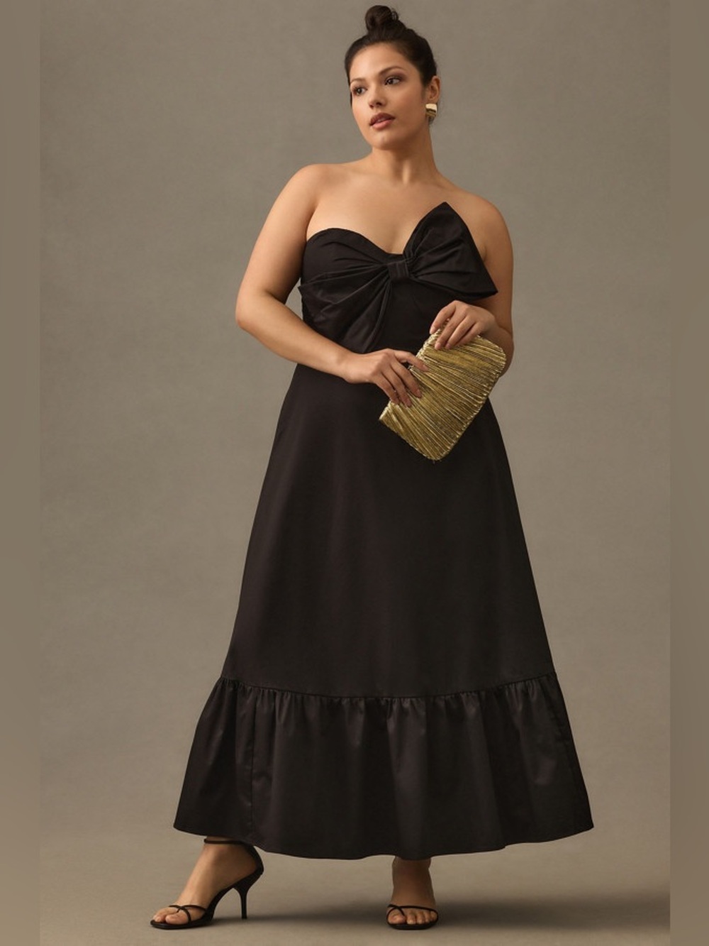Hutch Anthropologie Black Bow-Tie Ruffle Strapless Maxi Dress